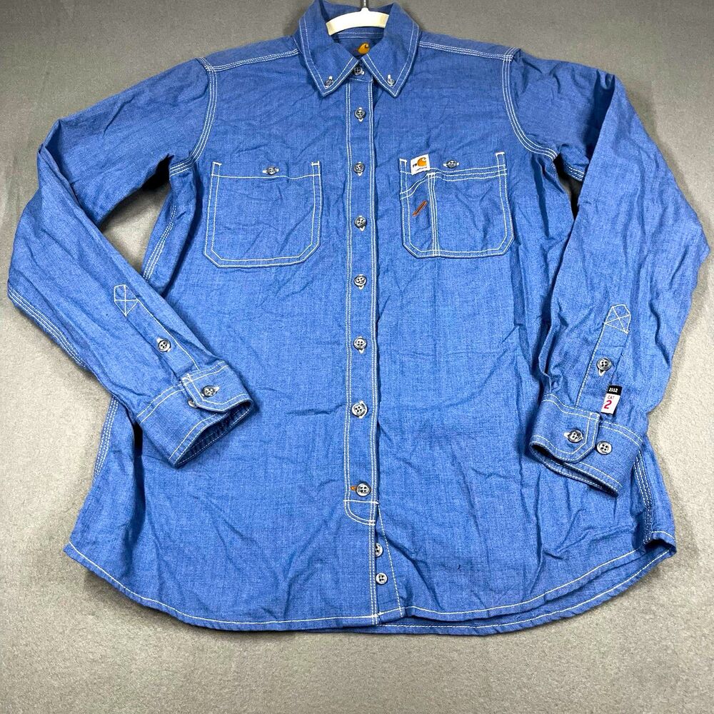 Carhartt Force FR Men’s Blue Cotton Button-Up Shirt Size M 2112 flame resistant